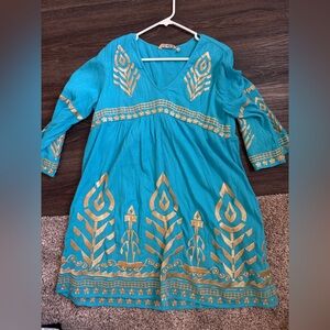 Soft Surroundings Turquoise Top with Gold Accents